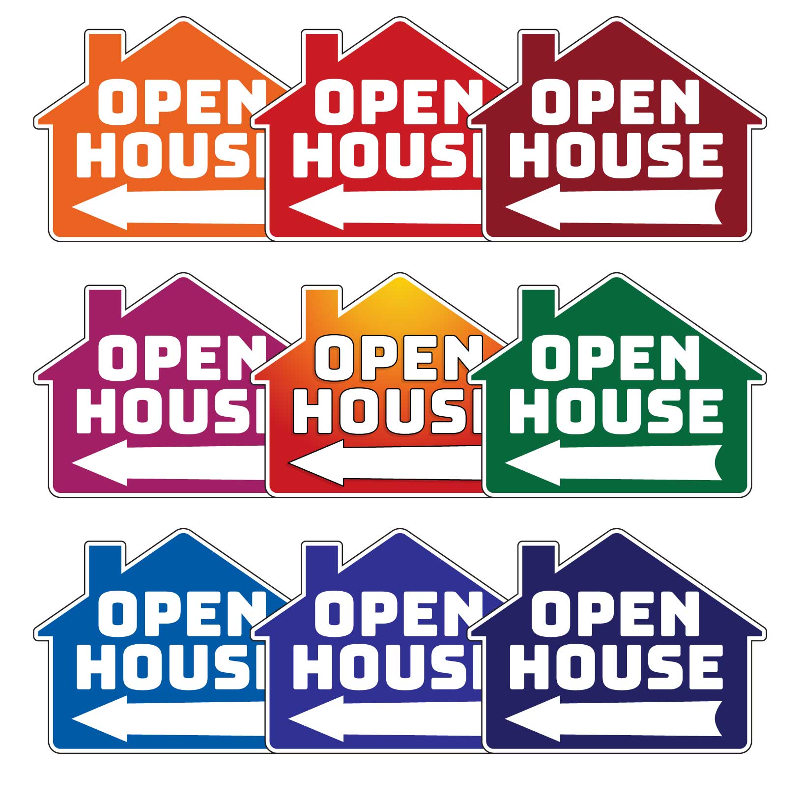 (6) Econo 9 gauge H-Frames with (6) Custom Two-Sided 24 x18  OPEN HOUSE Signs SD-CSTM4MM-2418OPENHOUSE-2S-CORO1024-6pk - image 1