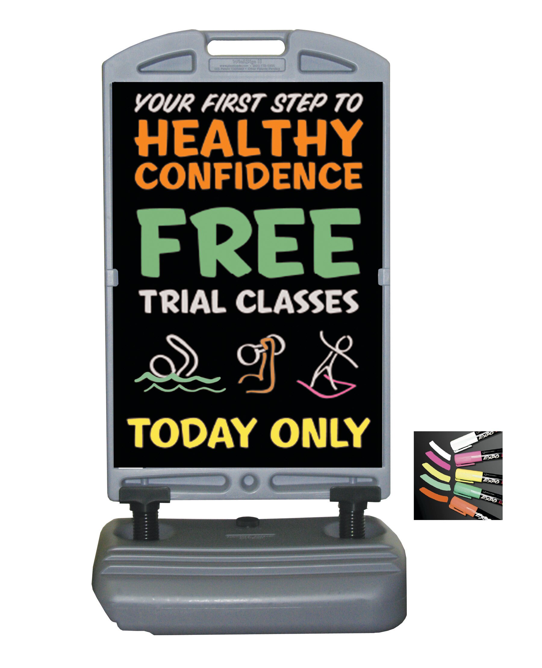 This WindSign II comes with our Black Wet Erase Marker Board Message