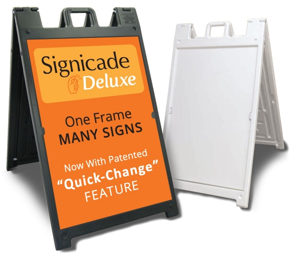The Signicade Deluxe Sidewalk Sign Stand is durable plastic aframe stand.