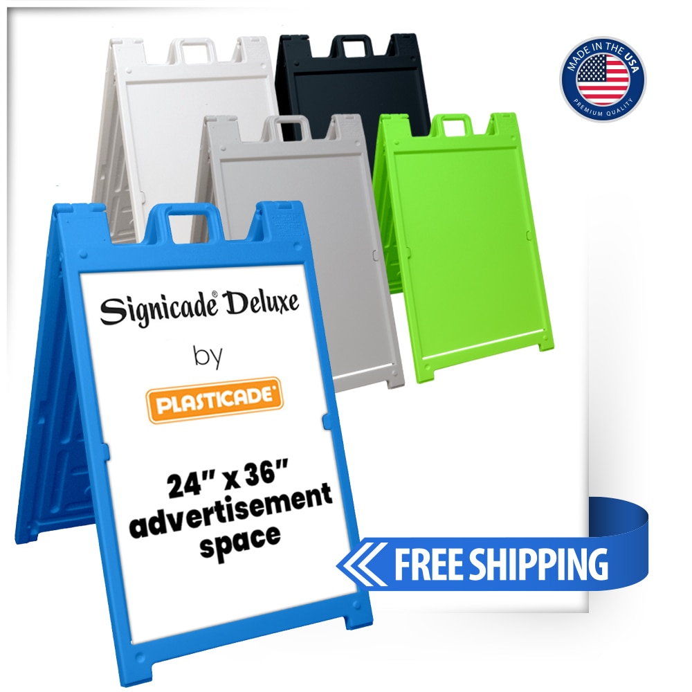 The Signicade Deluxe Sidewalk Sign Stand is durable plastic aframe stand.