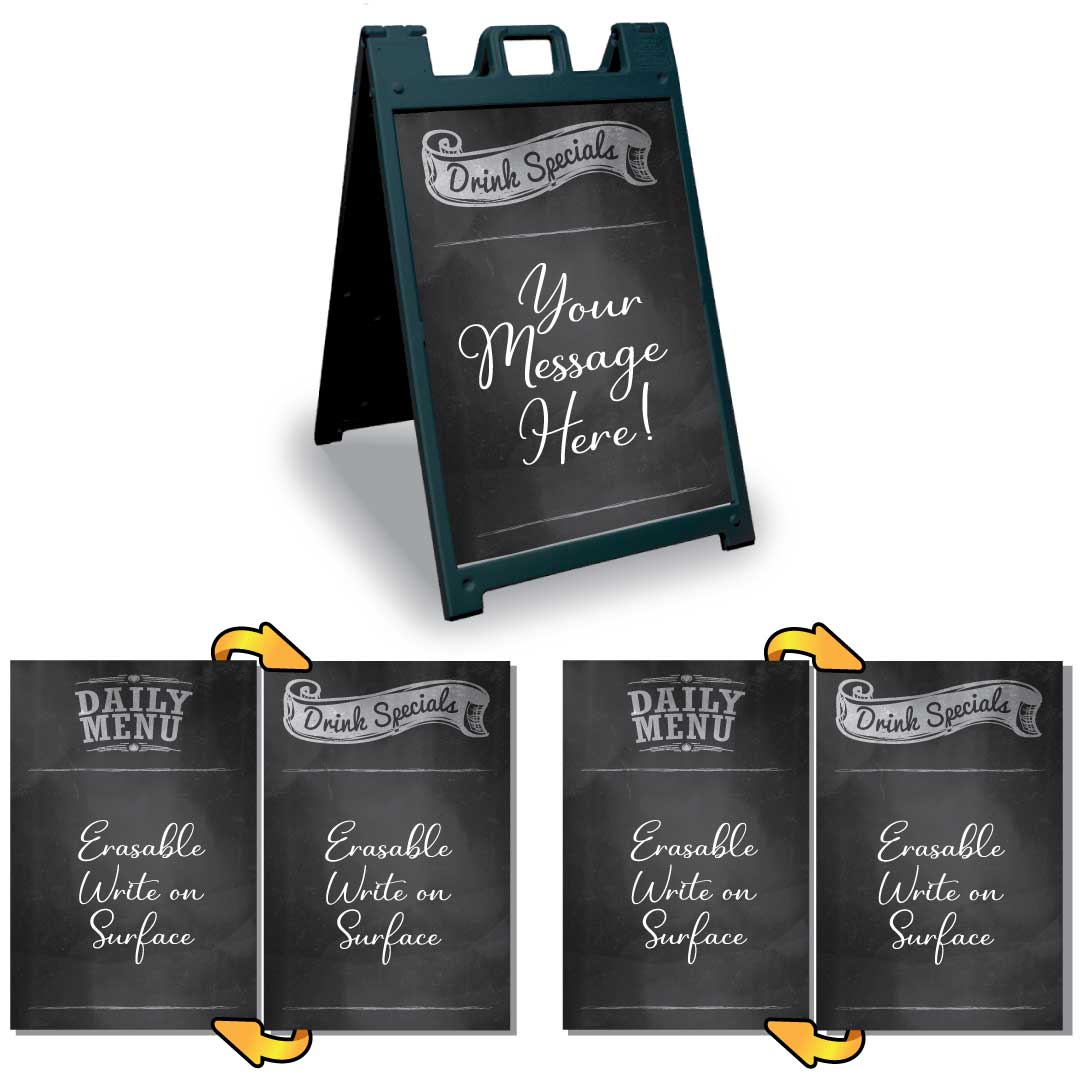 One Black Signicade Deluxe with 2 Wet Erase Menu / Drink Specials signs SD-140BK-Plus-Menu-Drink-Specials-001 - image 1