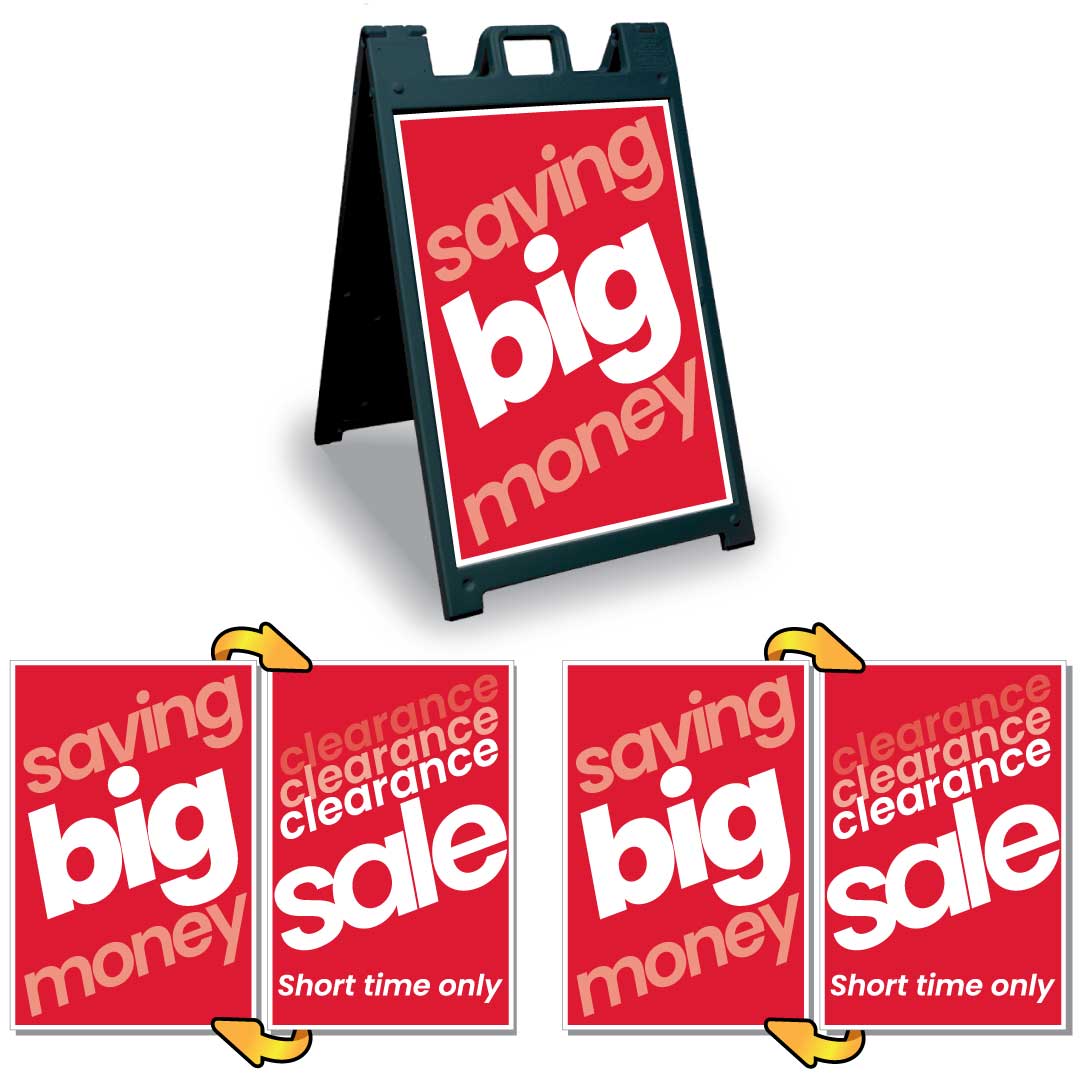 Black Signicade Deluxe with two Sale / save money signs SD-140BK-PLUS-Sale-Savings-v001 - image 1