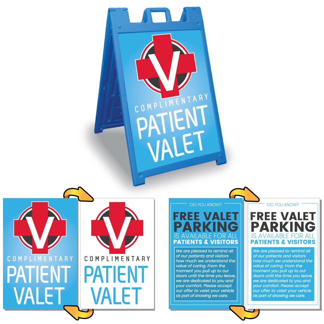 Blue Signicade Deluxe with two Patient-Valet signs SD-140BLU-plus-Patient-Valet-001 - image 1