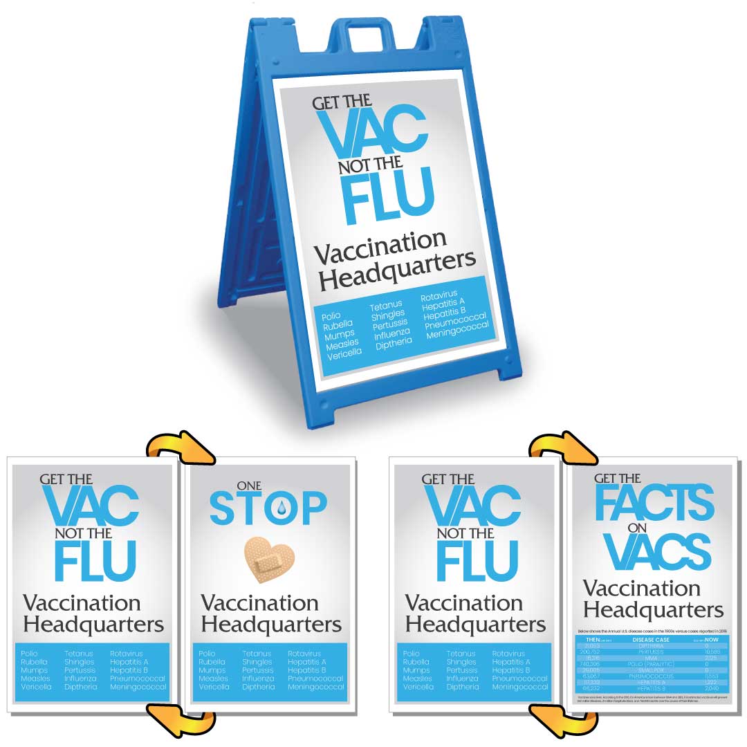 Blue Signicade Deluxe with two Vaccination Education signs SD-140BLU-PLUS-Vaccinations-001 - image 1