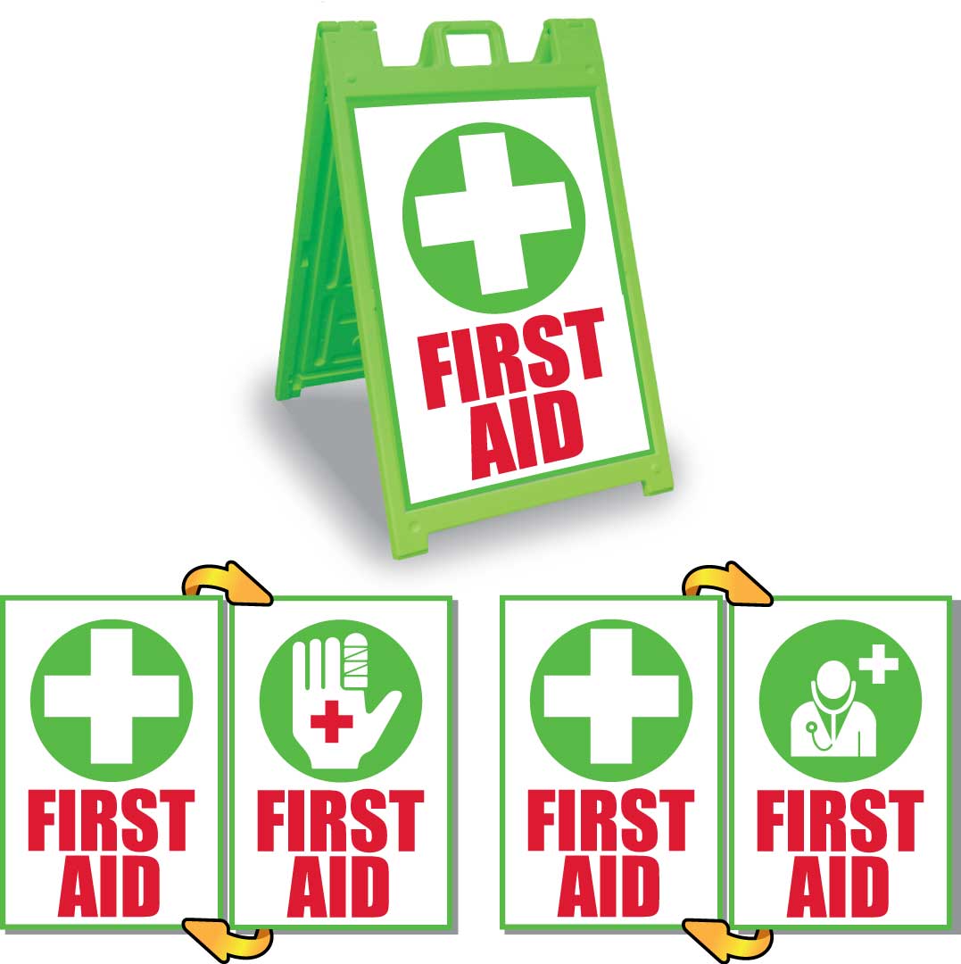 Green Signicade Deluxe with two 1st Aid signs v001 SD-140GRN-plus-1stAID-001 - image 1