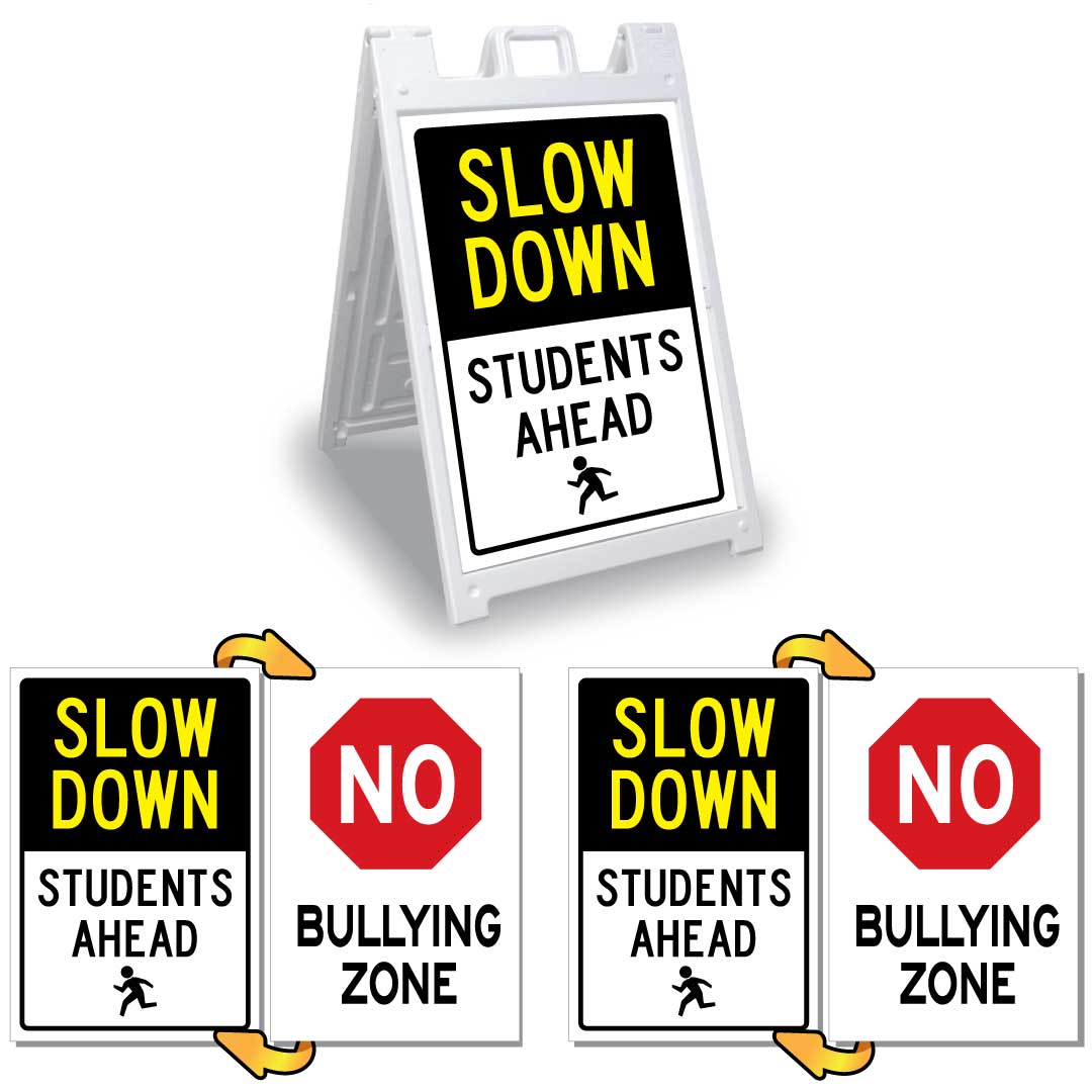 White Signicade Deluxe with 2 Slow Down / No Bully signs SD-140-White-Slow-Bully-001 - image 1