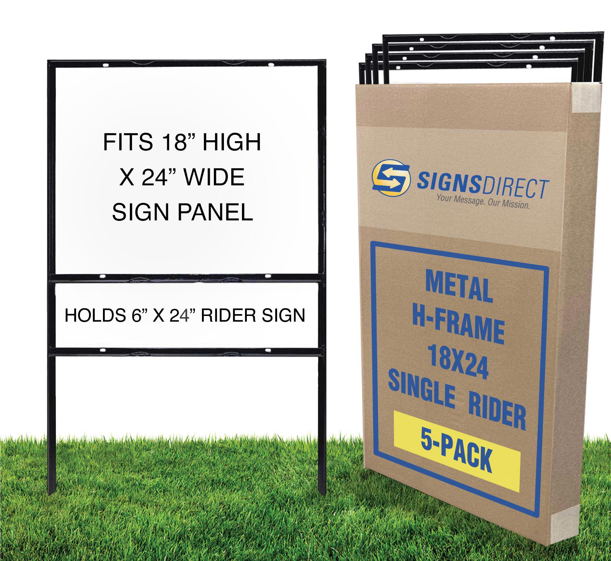 5-Pack of Econo 24  wide x 18  Angle Iron Real Estate Sign Frames with single rider SD-HR2418SI-5-Pack-SD - image 1