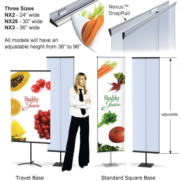 "Nexus SnapRail" Banner or Graphic Stand with Adjustable Height