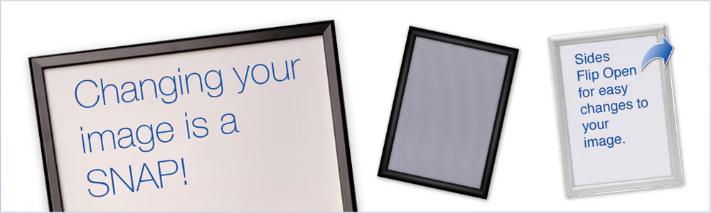 22x28 Snap Open Quick Change Double Sided Sign Frames with mitered  corners. Brushed Aluminum.