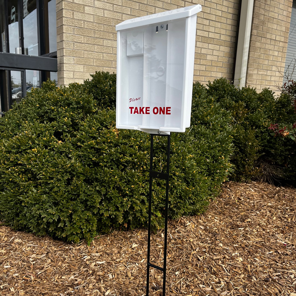 New InfoBox Style Literature Holder with 48  sign stake SD-22-REH-WHITE-with-Sign-Stake - image 2