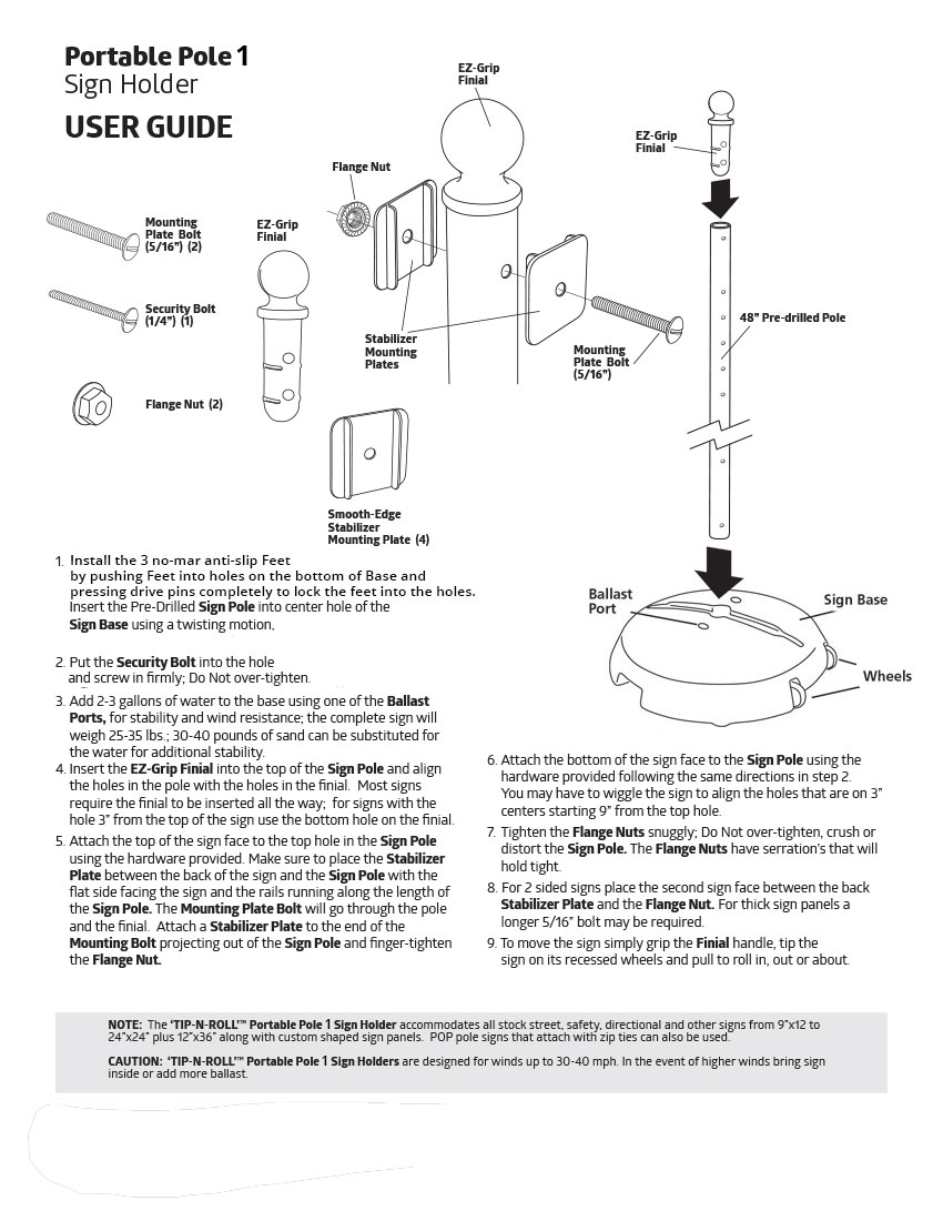 Tip'n Roll Portable Sign Pole TNR-PP-1 - image 3