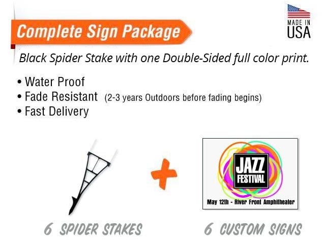 6 Spider Stakes with 6 Custom Printed 2-Sided Signs SD-CSTM-4MCP-2418-2SIDED-PLUS-SS02-6pk - image 2