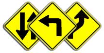 Yellow Warning Signs With Arrows